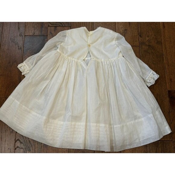 Vintage 80s Polly Flinders Cream Smocked Lace Dress Baby Girl 6T - Picture 10 of 12